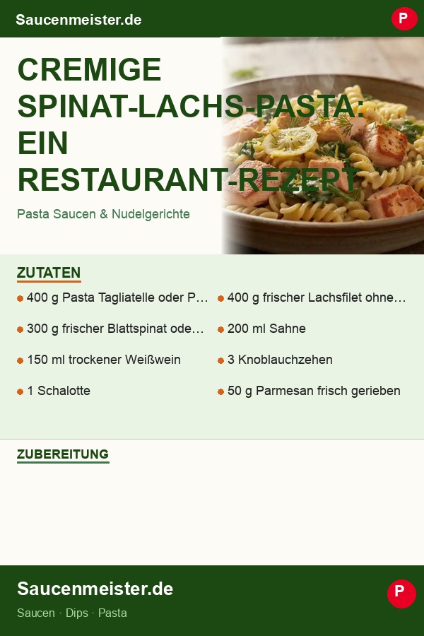 Pinterest Pin: Cremige Spinat-Lachs-Pasta: Ein Restaurant-Rezept für zu Hause