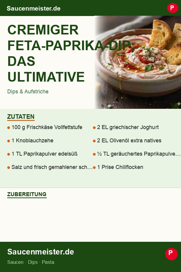 Pinterest Pin: Cremiger Feta-Paprika-Dip: Das ultimative Rezept mit allen Tricks