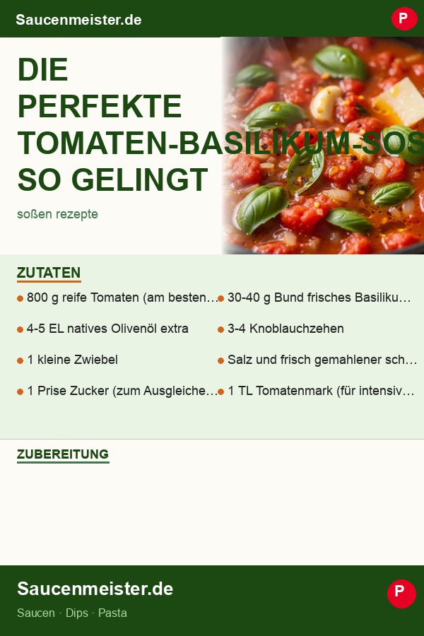 Pinterest Pin: Die perfekte Tomaten-Basilikum-Soße: So gelingt sie garantiert!