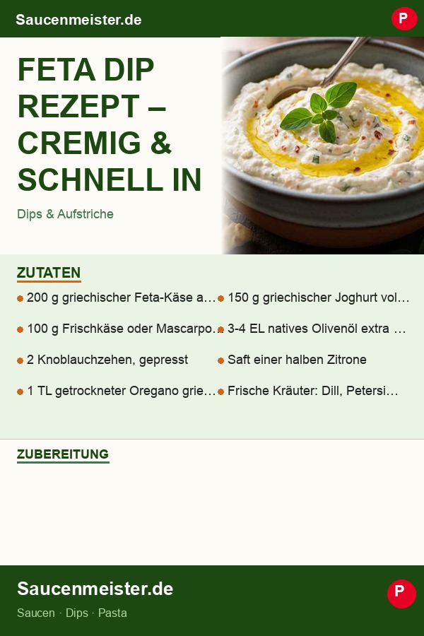 Pinterest Pin: Feta Dip Rezept – Cremig & Schnell in Nur 10 Minuten