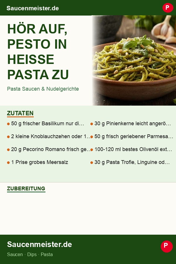 Pinterest Pin: Hör auf, Pesto in heiße Pasta zu geben — so machen es echte Italiener