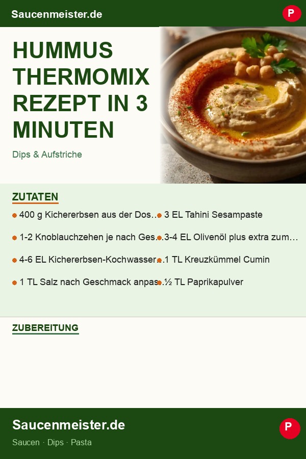 Pinterest Pin: Hummus Thermomix Rezept in 3 Minuten (cremiger als gekauft)