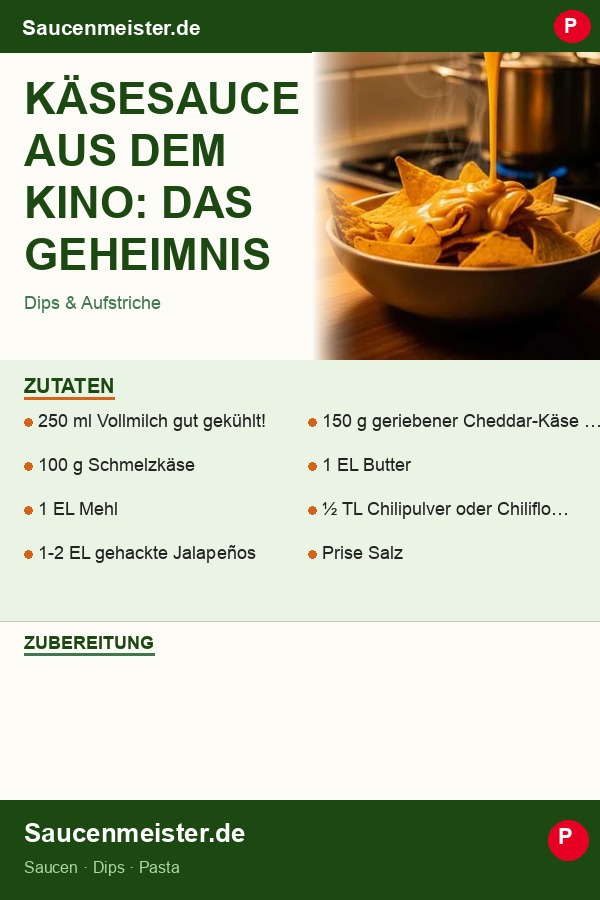 Pinterest Pin: Käsesauce aus dem Kino: Das Geheimnis des unwiderstehlichen Geschmacks