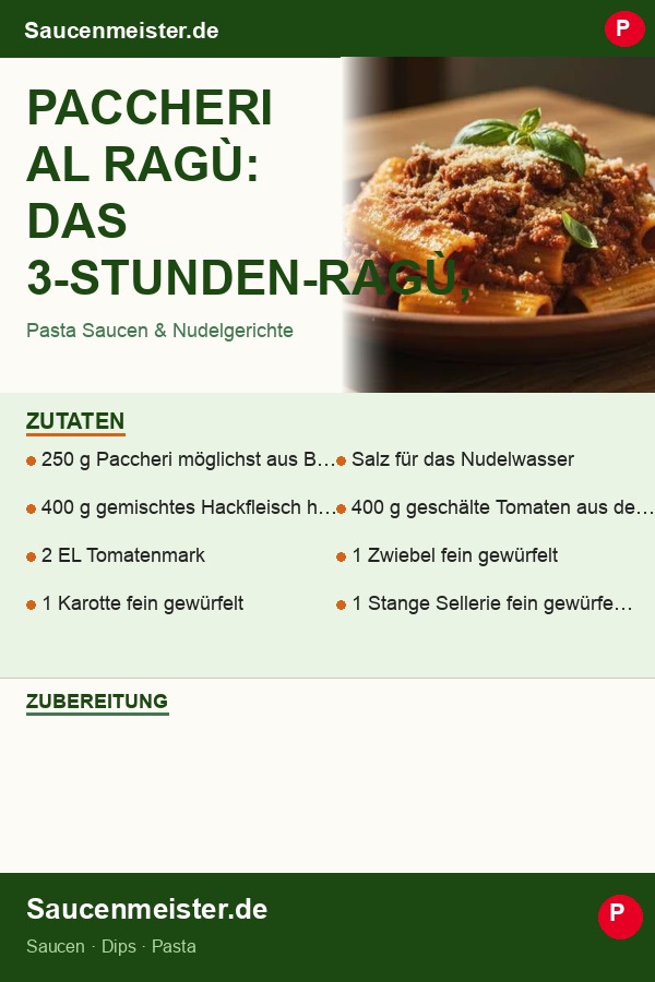 Pinterest Pin: Paccheri al Ragù: Das 3-Stunden-Ragù, das sich von selbst kocht und nach Italien schmeckt