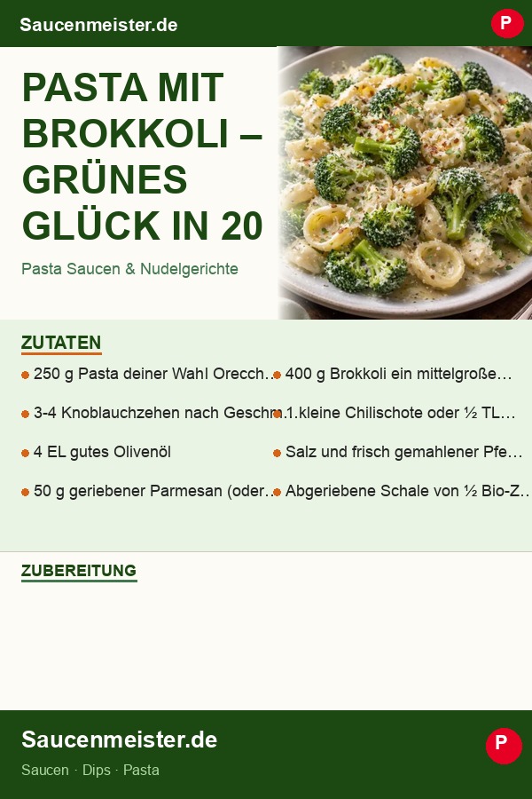 Pinterest Pin: Pasta mit Brokkoli – Grünes Glück in 20 Minuten