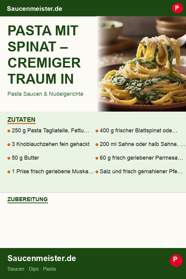 Pinterest Pin: Pasta mit Spinat – Cremiger Traum in Grün