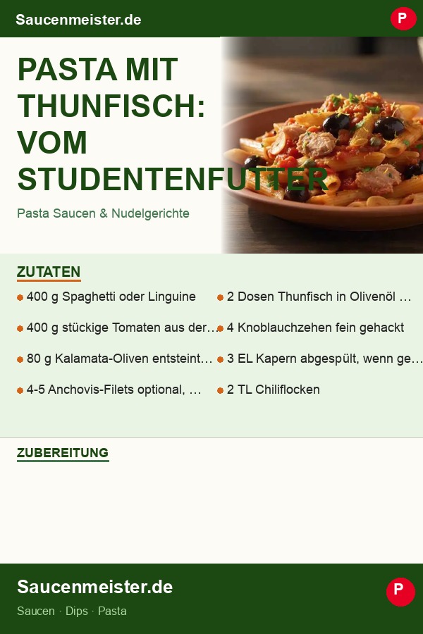 Pinterest Pin: Pasta mit Thunfisch: Vom Studentenfutter zum Gourmet-Gericht