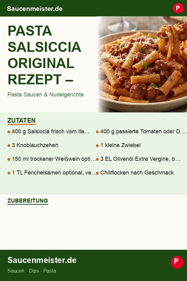Pinterest Pin: Pasta Salsiccia Original Rezept – Authentisch italienisch wie in der Trattoria!