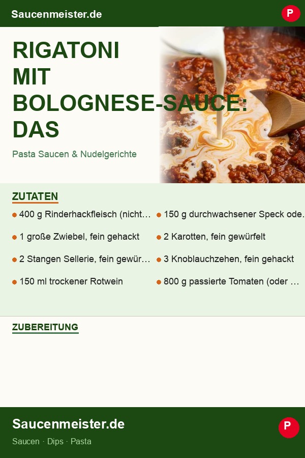 Pinterest Pin: Rigatoni mit Bolognese-Sauce: Das authentische Rezept, das jeder Italiener gutheißen würde