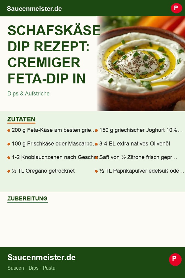 Pinterest Pin: Schafskäse Dip Rezept: Cremiger Feta-Dip in 10 Minuten
