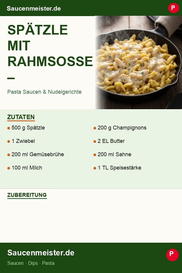 Pinterest Pin: Spätzle mit Rahmsoße – Einfaches & Cremiges Rezept wie bei Oma