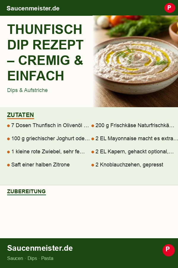 Pinterest Pin: Thunfisch Dip Rezept – Cremig & Einfach Zubereitet