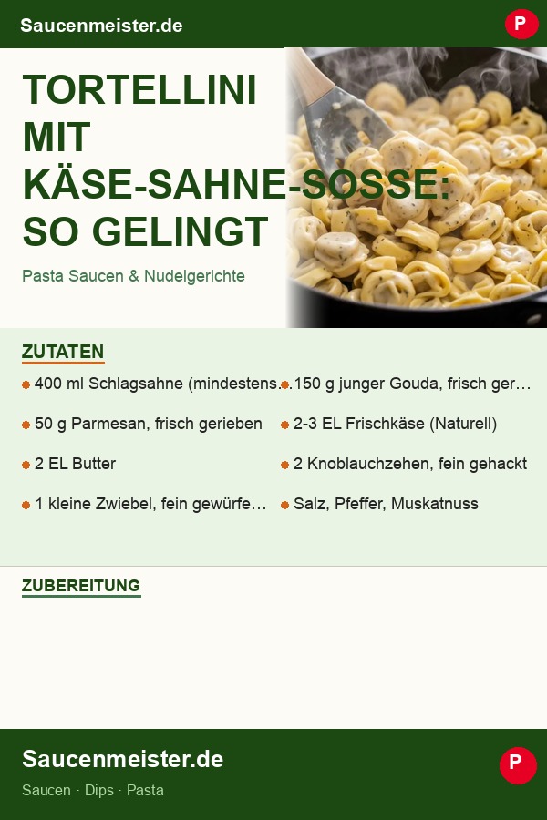 Pinterest Pin: Tortellini mit Käse-Sahne-Soße: So gelingt dir die perfekt cremige Pasta!